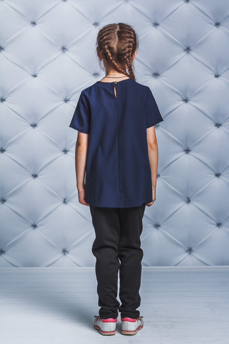 Блузка короткий рукав для девочки темно-синяя 01603 в интернет-магазине