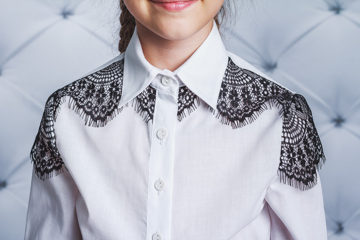 Блузка для девочки белая с гипюром 01566 в интернет-магазине