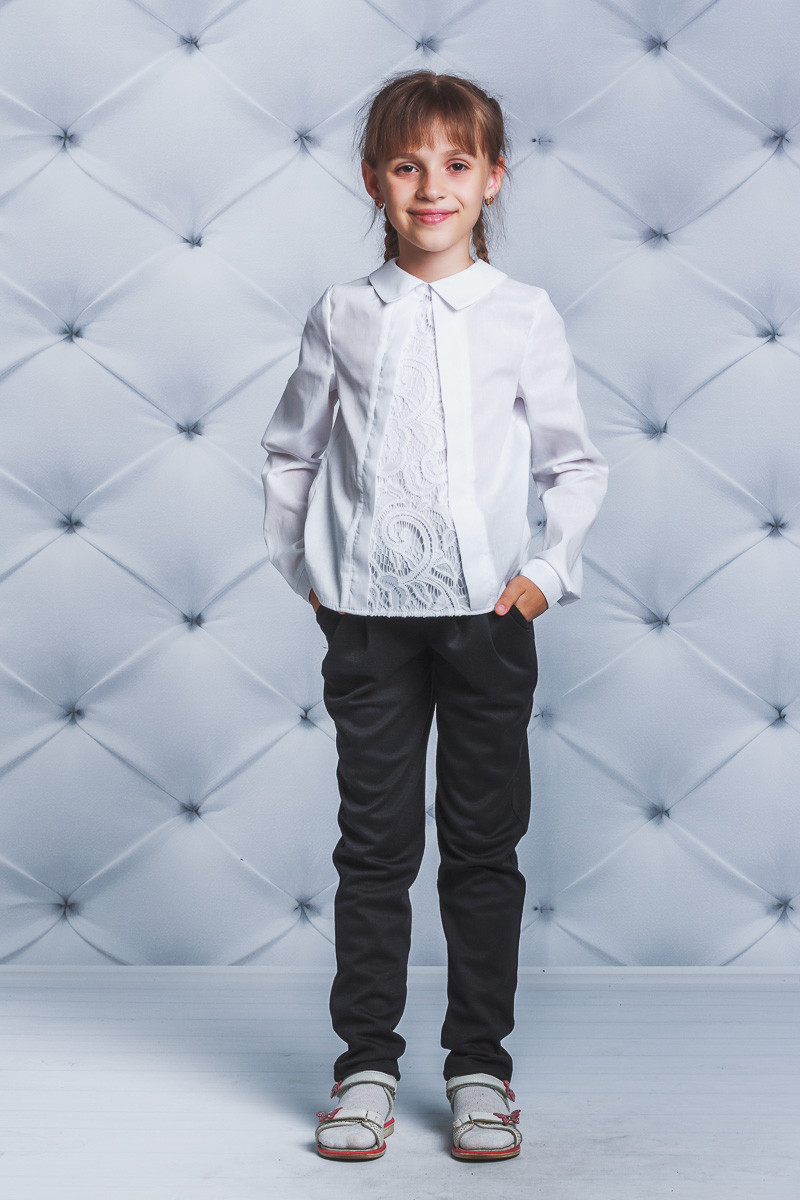 Школьная блузка для девочки гипюр белая 01602 фото