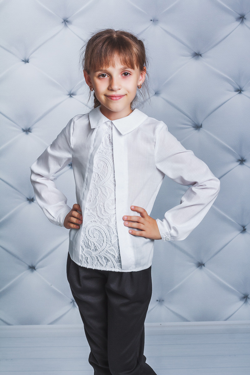 Школьная блузка для девочки гипюр белая 01602 цена
