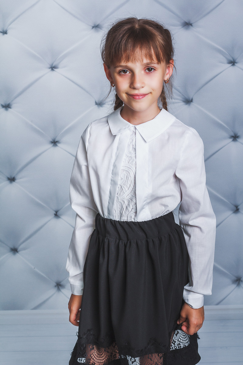 Школьная блузка для девочки гипюр белая 01602 оптом