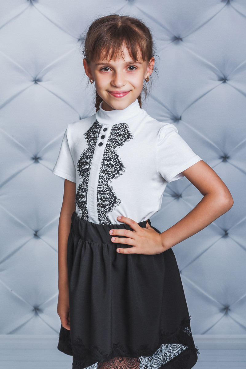Трикотажная блуза с кружевом для девочки белая 01613 цена