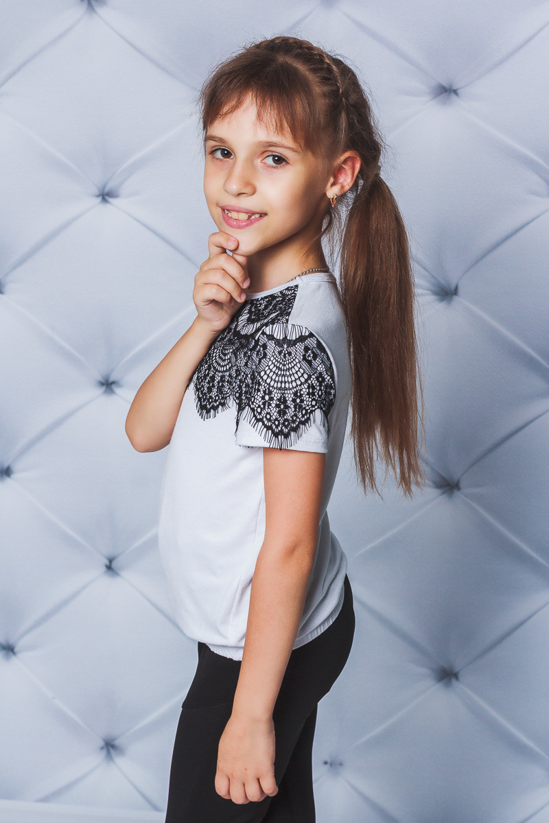 Блуза для девочки с коротким рукавом белая 01650 в интернет-магазине