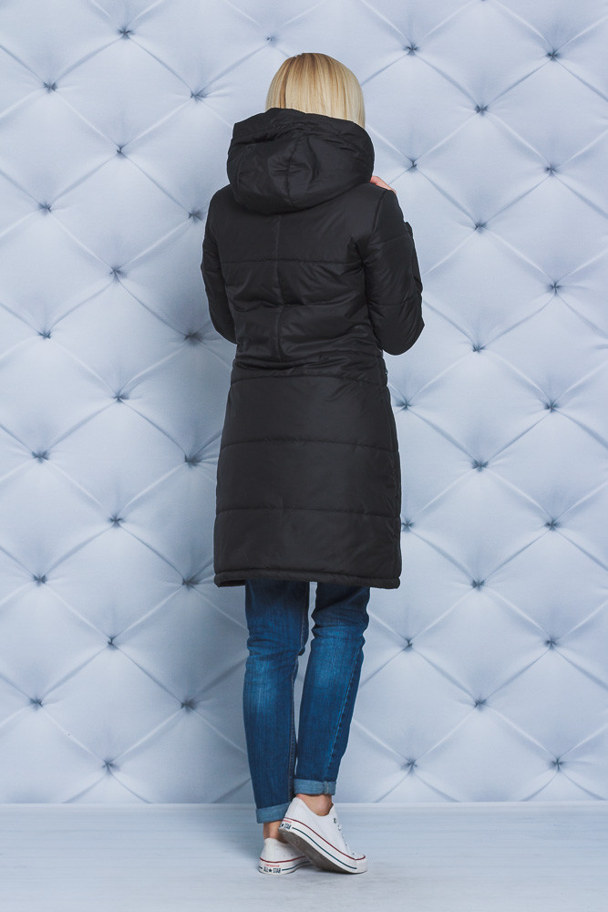 Пальто женское демисезонное с нашивкой черное 182/9 в интернет-магазине
