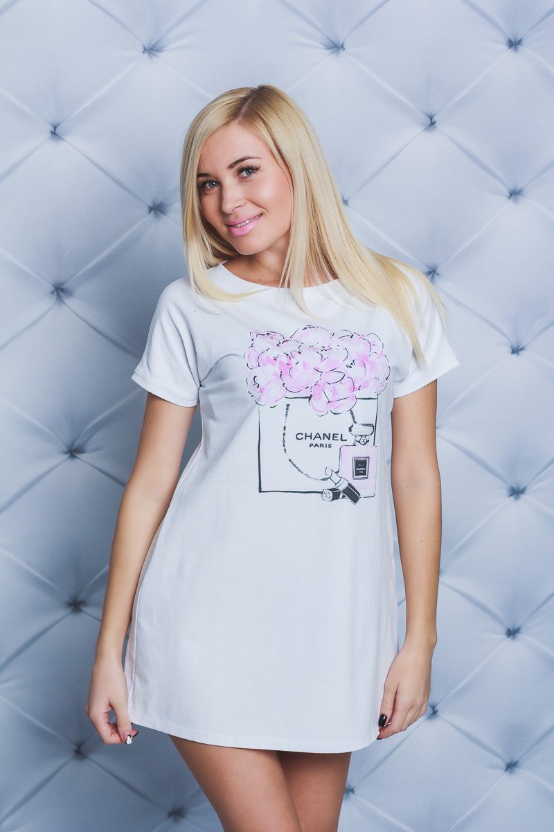 Ночная женская сорочка с печатью белая 01817 купить