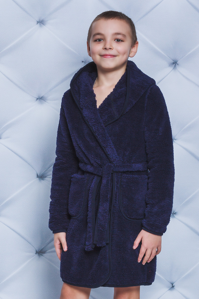 Детский махровый халат на запах темно-синий 01321 цена