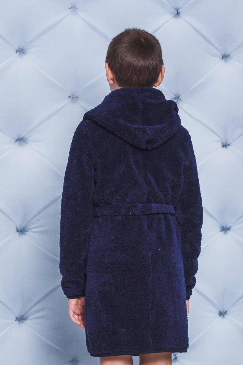Детский махровый халат на запах темно-синий 01321 оптом