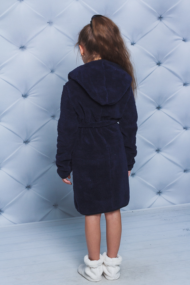 Детский махровый халат на запах темно-синий 01321 фото 1